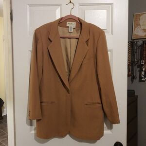 Vintage Eddie Bauer Womens Large Tan Wool Angora Blend Blazer Classic Jacket